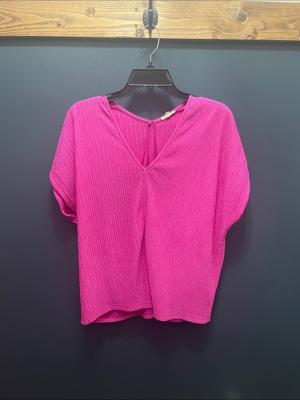JODIFL Ribbed V-Neck Short Sleeve Tunic - Hot Pink